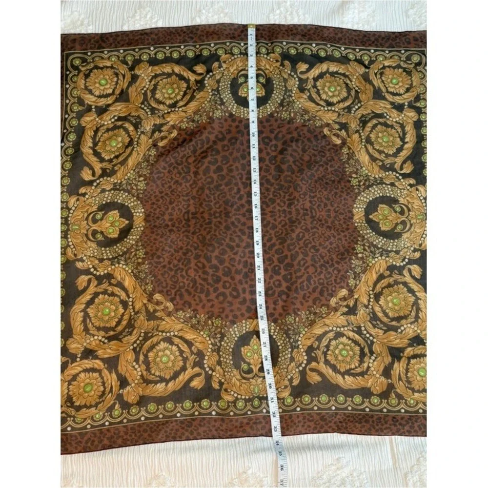 Vintage Baroque Leopard Print Square Scarf Gold Green Brown Animal‎ Print 34x34